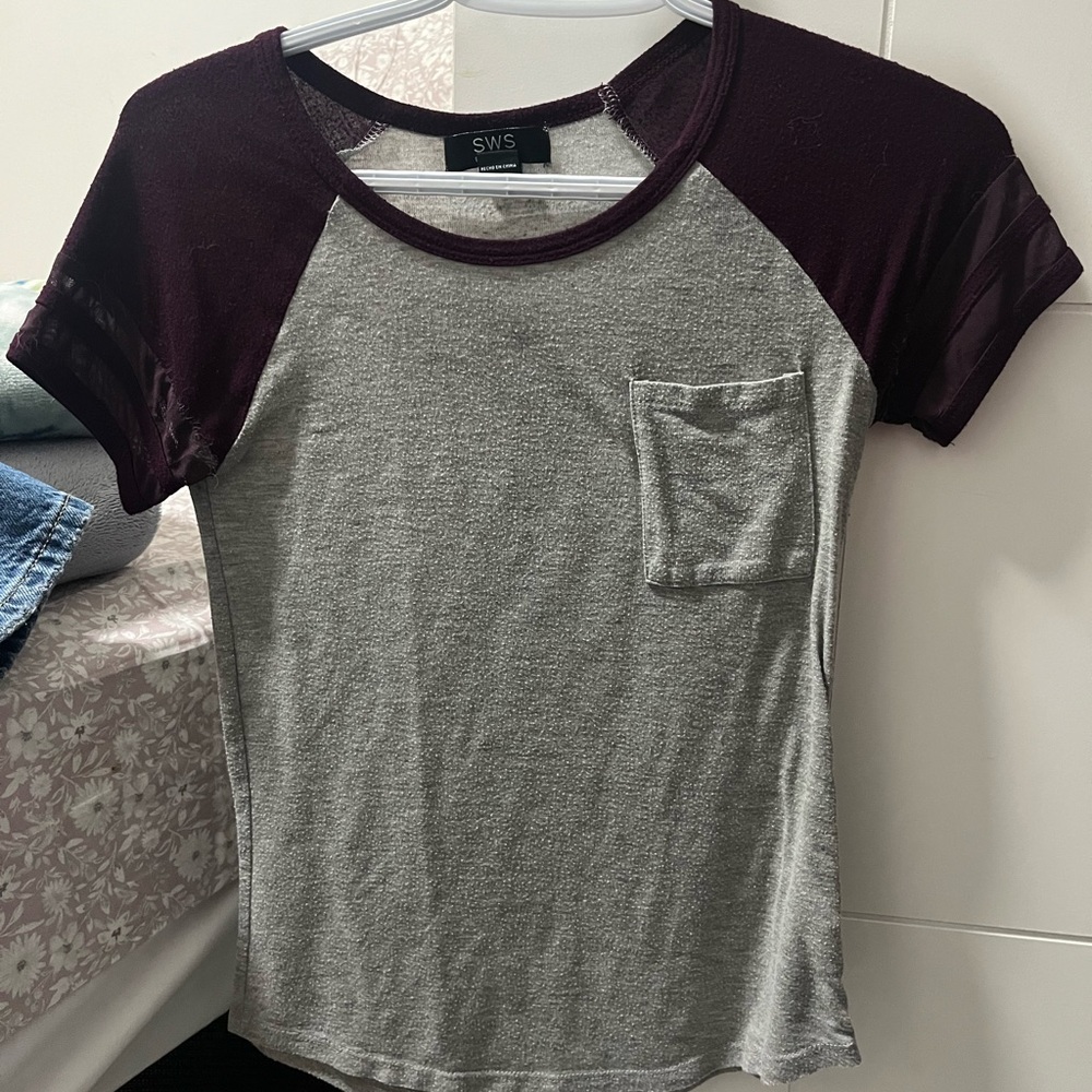 Essentials Gray and Burgundy Raglan Tee